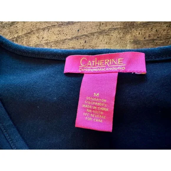 Catherine Malandrino Black Sheath Dress LBD Ruching | Gold Embellishmets Size M - Picture 6 of 14